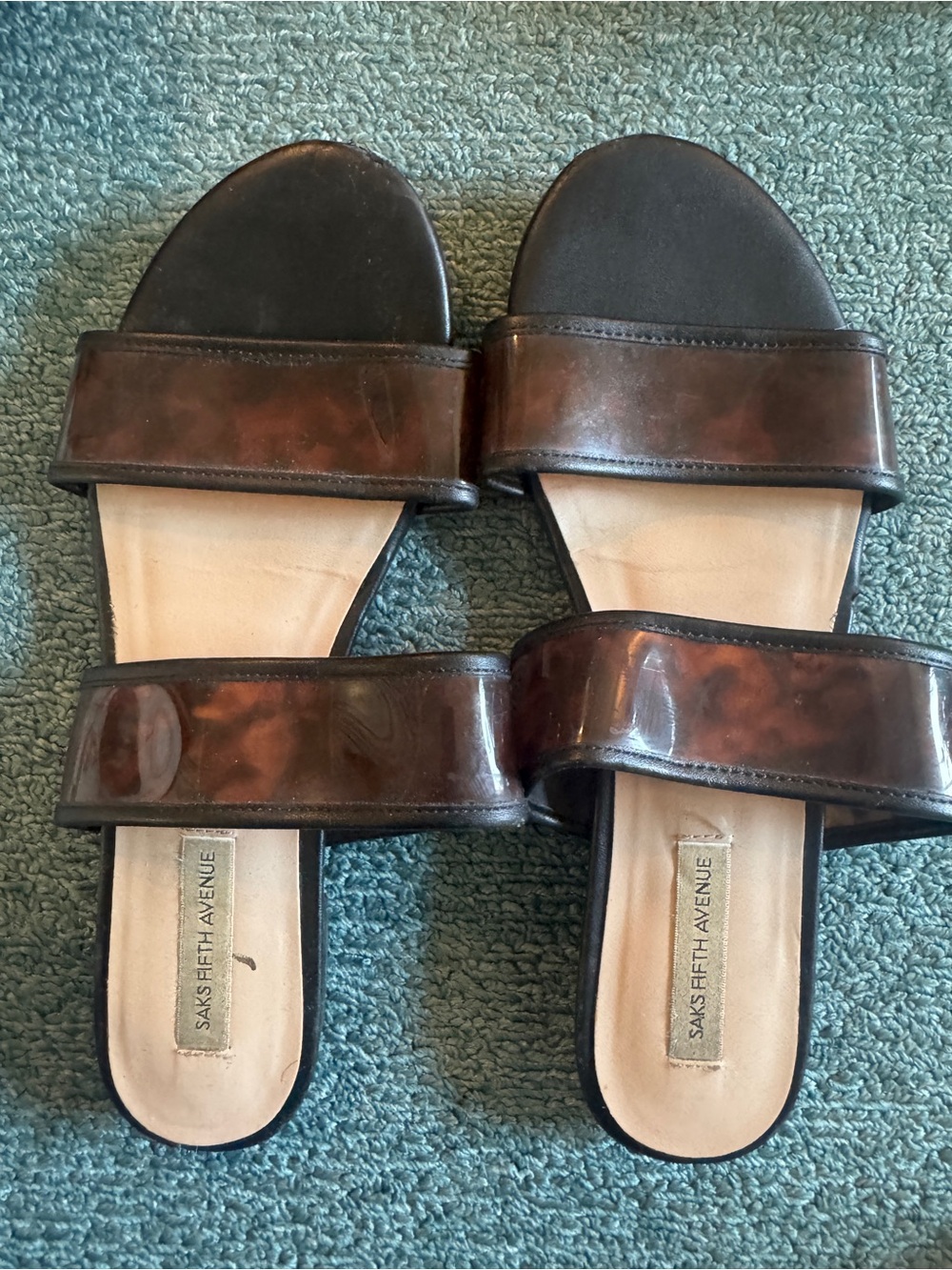 Saks Fifth Avenue Men’s Brown and Black Double-Strap Slide Sandals